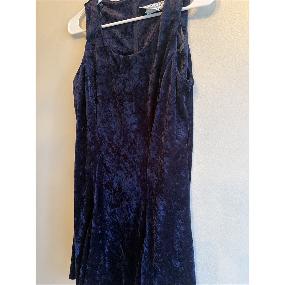 Vintage 90s Blue Velvet Midi Dress Y2K Bell Whimsigoth Skater Skirt 9 Sleeveless - Picture 3 of 16